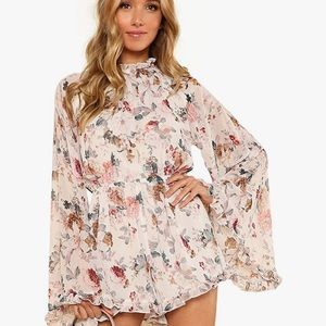 Floral Romper backless tie neck